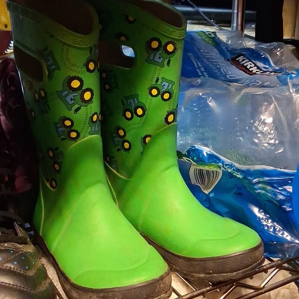 Bogs Kids Green Tractor Print Rain Boots